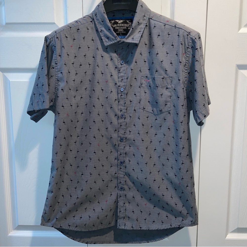 San Francisco Work Shirts Flamingo Short Sleeve Button Up